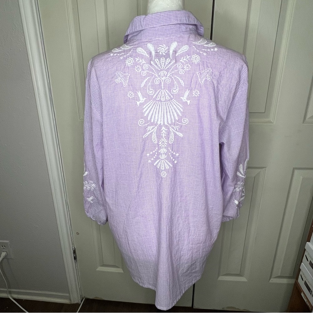 Johnny Was Workshop Orla Wander Purple/White Embroidered BLOUSE Bohemian Sz M - Picture 3 of 11